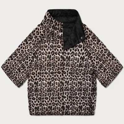 Oboustranná dámska bunda vo veľkej veľkosti s 3/4 rukávmi Minority čierna/leopardí vzor MODA6308BIG
