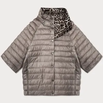 Oboustranná dámska bunda vo veľkej veľkosti s 3/4 rukávmi Minority kakao/leopard MODA6308BIG
