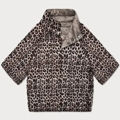 Oboustranná dámska bunda vo veľkej veľkosti s 3/4 rukávmi Minority kakao/leopard MODA6308BIG