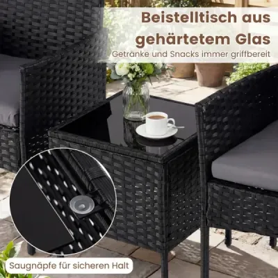 Záhradný nábytok – 3-dielna sada ratanového balkónového nábytku s 2 stoličkami a záhradným stolom, sivá