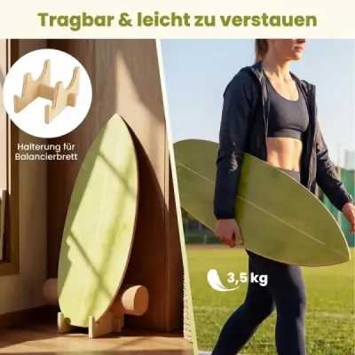 Balance Board pre dospelých – drevený trenažér rovnováhy s korkovou valčekom, zelený + prírodný