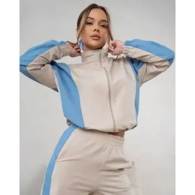 Tepláková súprava – mikina na zips + nohavice so širokými nohavicami v béžovo-modrej farbe MODA1151