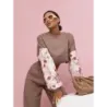 Ležérny komplet s nafúknutými rukávmi a širokými nohavicami v cappuccino farbe MODA557
