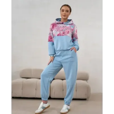Športová súprava s kvetinovým motívom, modrá MODA821148
