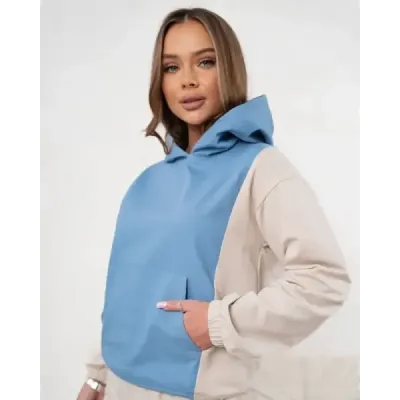 Dvojfarebná dámska tepláková súprava v modro-béžovej farbe MODA554