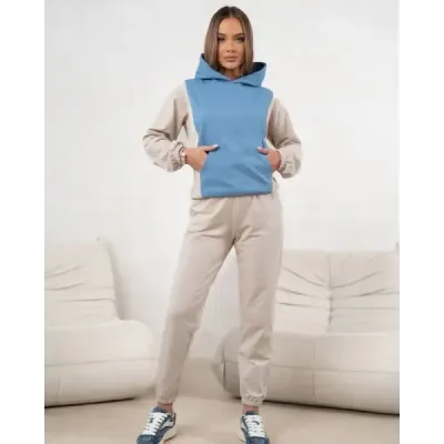 Dvojfarebná dámska tepláková súprava v modro-béžovej farbe MODA554