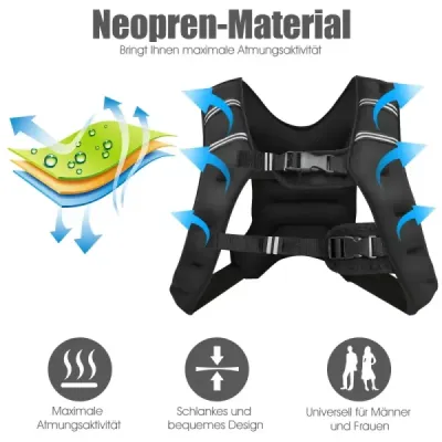 8 kg záťažová vesta, tréningová vesta s reflexnými pruhmi a nastaviteľným popruhom, fitness vesta