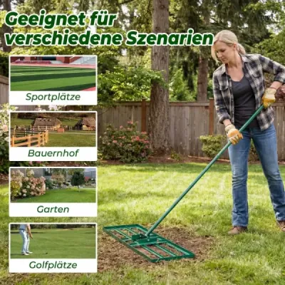 Hrable na vyrovnávanie trávnika s ergonomickou rukoväťou na zem 75 x 25 cm Zelené