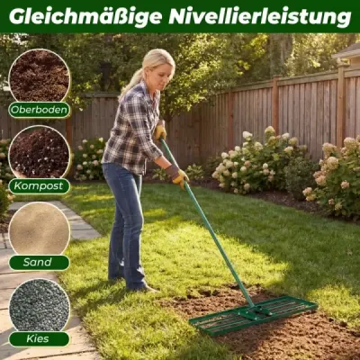 Hrable na vyrovnávanie trávnika s ergonomickou rukoväťou na zem 75 x 25 cm Zelené