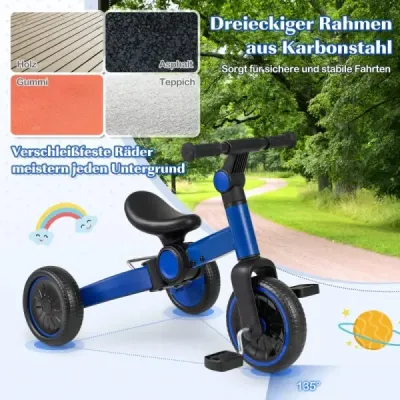 5 v 1 detský bicykel Detský balančný bicykel s odnímateľnými pedálmi a nastaviteľným riadidlom Modrý