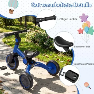 5 v 1 detský bicykel Detský balančný bicykel s odnímateľnými pedálmi a nastaviteľným riadidlom Modrý