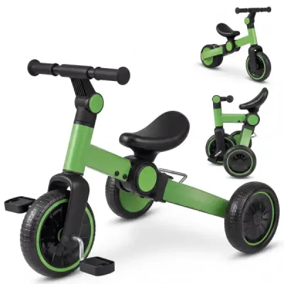 5 v 1 detský bicykel Detský balančný bicykel s odnímateľnými pedálmi a nastaviteľným riadidlom Zelený