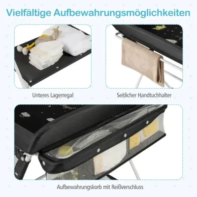 Prenosný prebaľovací pult skladací prebaľovací pult s 3-stupňovým nastavením výšky 81 x 66,5 x 95-101 cm Čierny