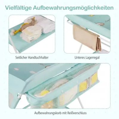 Prenosný prebaľovací pult skladací prebaľovací pult s 3-stupňovým nastavením výšky a aretovateľnými kolieskami Zelený