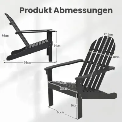 Adirondack stolička Záhradná stolička z akáciového dreva so skloneným sedadlom a vysokým operadlom Čierna