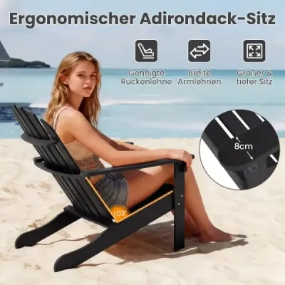 Adirondack stolička Záhradná stolička z akáciového dreva so skloneným sedadlom a vysokým operadlom Čierna