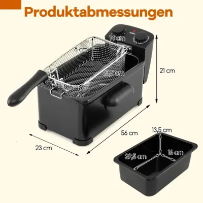 Fritéza 2000 W s objemom oleja 3 l, fritéza s nastaviteľným termostatom 150–190 °C, čierna