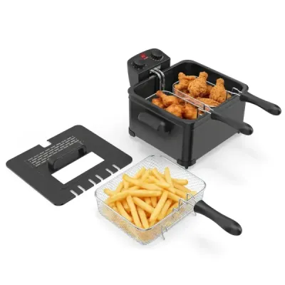 Fritéza 1700 W, elektrická fritéza 5 l, fritéza s 1 veľkým a 2 malými košíkmi, čierna