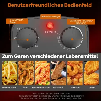 Fritéza 1700 W, elektrická fritéza 5 l, fritéza s 1 veľkým a 2 malými košíkmi, čierna