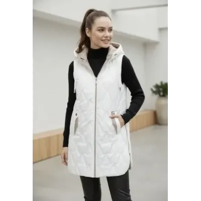 Ľahká dámska vesta so zlatým zipsom MODA8586 ecru
