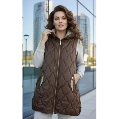 Ľahká dámska vesta so zlatým zipsom MODA8586 hnedá