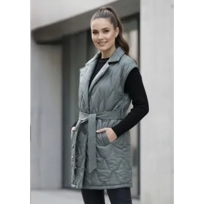Dámska prešívaná vesta s opaskom MODA8603 khaki