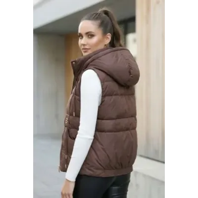 Krásna dámska vesta s kapucňou MODA8600 hnedá