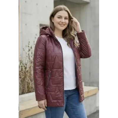 Tenká dámska jarná bunda s kapucňou MODA8576BIG bordová