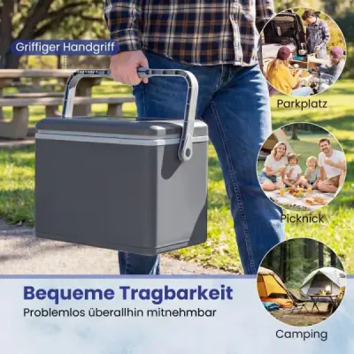 Prenosná chladiaca box s tvrdou škrupinou 12 l izolovaná chladiaca box s pohodlným uchom, nepretekajúca chladiaca box tmavošedá