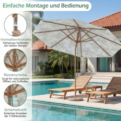 Slnečník s priemerom 270 cm, s nastavením sklonu o 30° a odvetranou špičkou, zelený