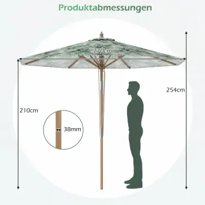 Slnečník s priemerom 270 cm, s nastavením sklonu o 30° a odvetranou špičkou, zelený