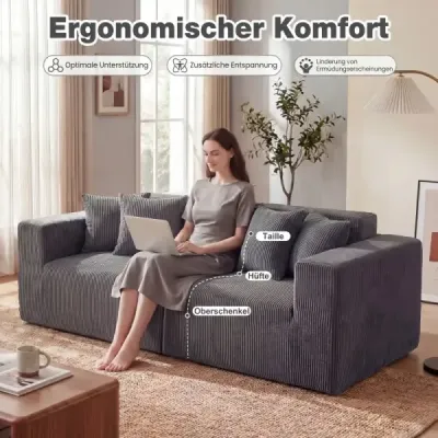 2-miestna pohovka Boneless Couch so šírkou 204 cm, hlbokým sedadlom a operadlom, pohodlnými podrúčkami, sivá