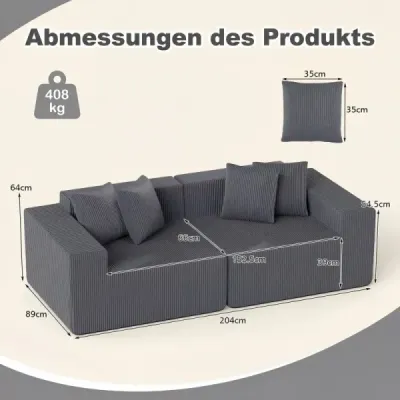 2-miestna pohovka Boneless Couch so šírkou 204 cm, hlbokým sedadlom a operadlom, pohodlnými podrúčkami, sivá
