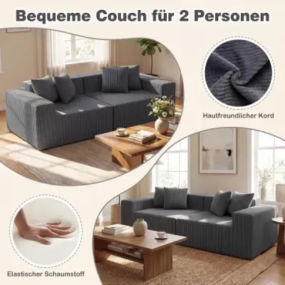 2-miestna pohovka Boneless Couch so šírkou 204 cm, hlbokým sedadlom a operadlom, pohodlnými podrúčkami, sivá