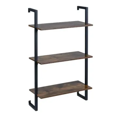 3-úrovňová nástenná polica s kovovým rámom, plávajúca kuchynská polica, úložná polica, hnedá