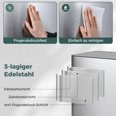 60L kuchynský odpadkový kôš z nehrdzavejúcej ocele  a viečkom Softclose, 2 priehradky, systém na triedenie odpadu, strieborný