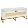 Lavica na topánky s čalúneným sedadlom a výklopným vekom, ratanová skrinka na topánky, nosnosť do 200 kg, biela