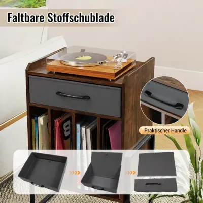 Stojan na gramofóny, polička na gramofóny so 4 priehradkami, pojme až 160 albumov, vinylová skrinka do obývačky, hnedá