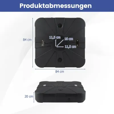 Stojan na slnečník s kolieskami, HDPE, 84 cm štvorcový, plniteľný, do záhrady, na terasu, k bazénu, čierny