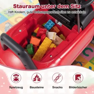 Detské autíčko so svetlom, ochranou proti prevráteniu a úložným priestorom pod sedadlom. Červená odrážadlo pre deti.