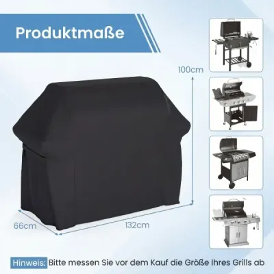 Kryt na gril so sťahovacou šnúrkou a zapínaním na suchý zips, vodeodolný, odolný voči opotrebovaniu, vonkajší ochranný kryt, čierny