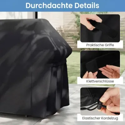 Kryt na gril so sťahovacou šnúrkou a zapínaním na suchý zips, vodeodolný, odolný voči opotrebovaniu, vonkajší ochranný kryt, čierny