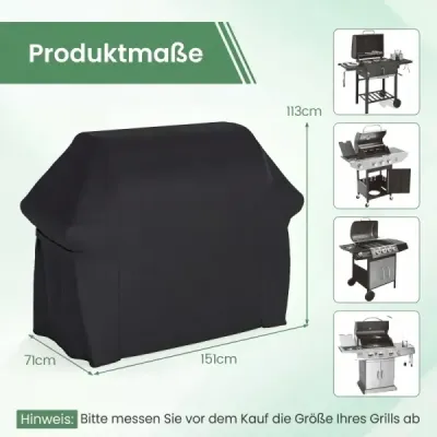 Kryt na gril so sťahovacou šnúrkou a zapínaním na suchý zips, vodeodolný, odolný voči opotrebovaniu, vonkajší ochranný kryt, čierny
