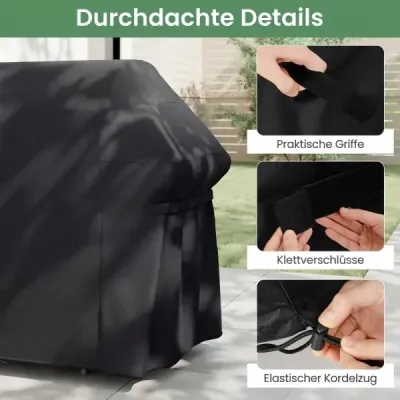 Kryt na gril so sťahovacou šnúrkou a zapínaním na suchý zips, vodeodolný, odolný voči opotrebovaniu, vonkajší ochranný kryt, čierny