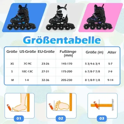 Detské kolieskové korčule, 4 nastaviteľné veľkosti, inline korčule so svietiacimi kolieskami, veľkosť S (EU 27-31)