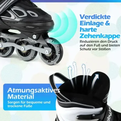 Detské kolieskové korčule, 4 nastaviteľné veľkosti, inline korčule so svietiacimi kolieskami, veľkosť M (EU 32-36)
