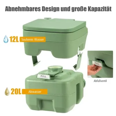 Camping WC Cestovná toaleta Mobilná toaleta WC Prenosná vonkajšia toaleta 20 L-sivá