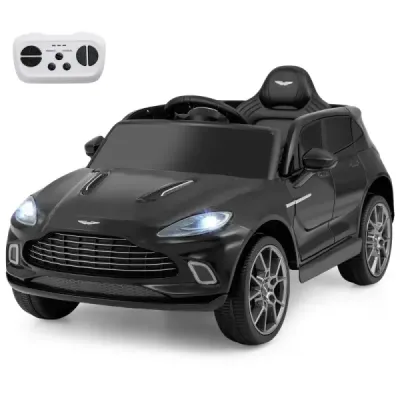 Elektrické detské auto s licencovaným elektrickým vozidlom Aston Martin s klaksónom, hudbou a LED svetlami, čierne