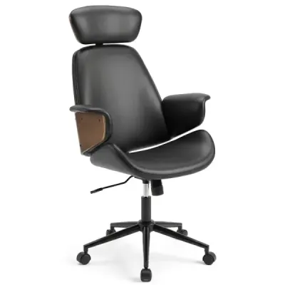Ergonomická kancelárska stolička so zaoblenými podrúčkami, operadlom a opierkou hlavy. Kancelárske kreslo, otočné kreslo.
