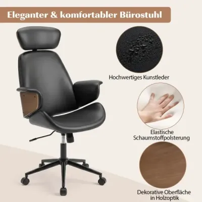 Ergonomická kancelárska stolička so zaoblenými podrúčkami, operadlom a opierkou hlavy. Kancelárske kreslo, otočné kreslo.